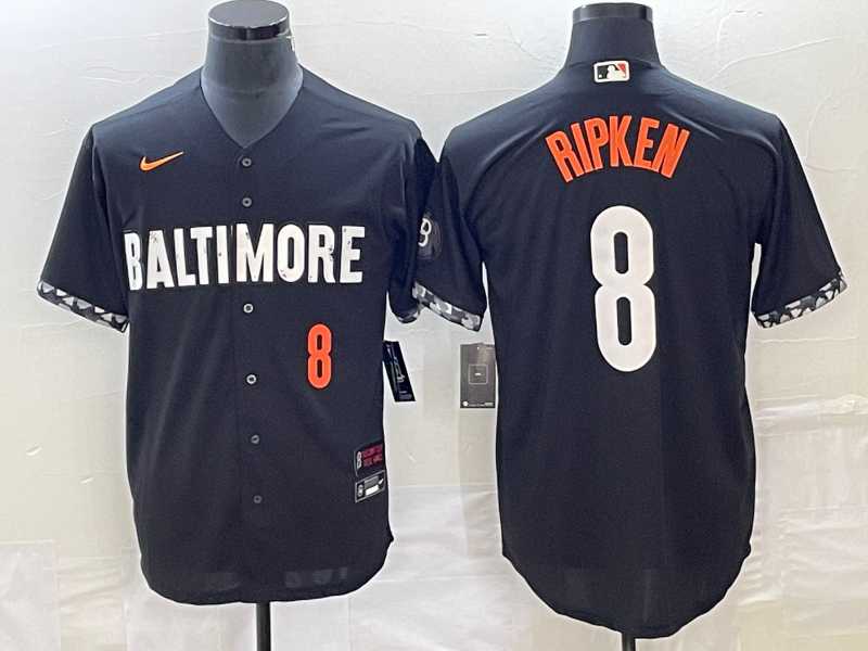 Men's Baltimore Orioles #8 Cal Ripken Jr Number Black 2023 City Connect Cool Base Stitched Jerseys